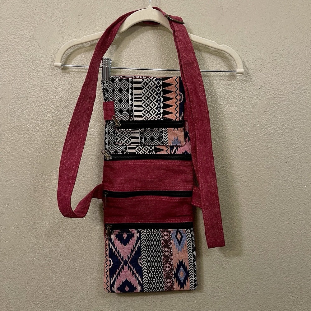 Siddhartha Foldover Crossbody Bag Canvas Tapestry Patchwork Berry Boho Ethnic